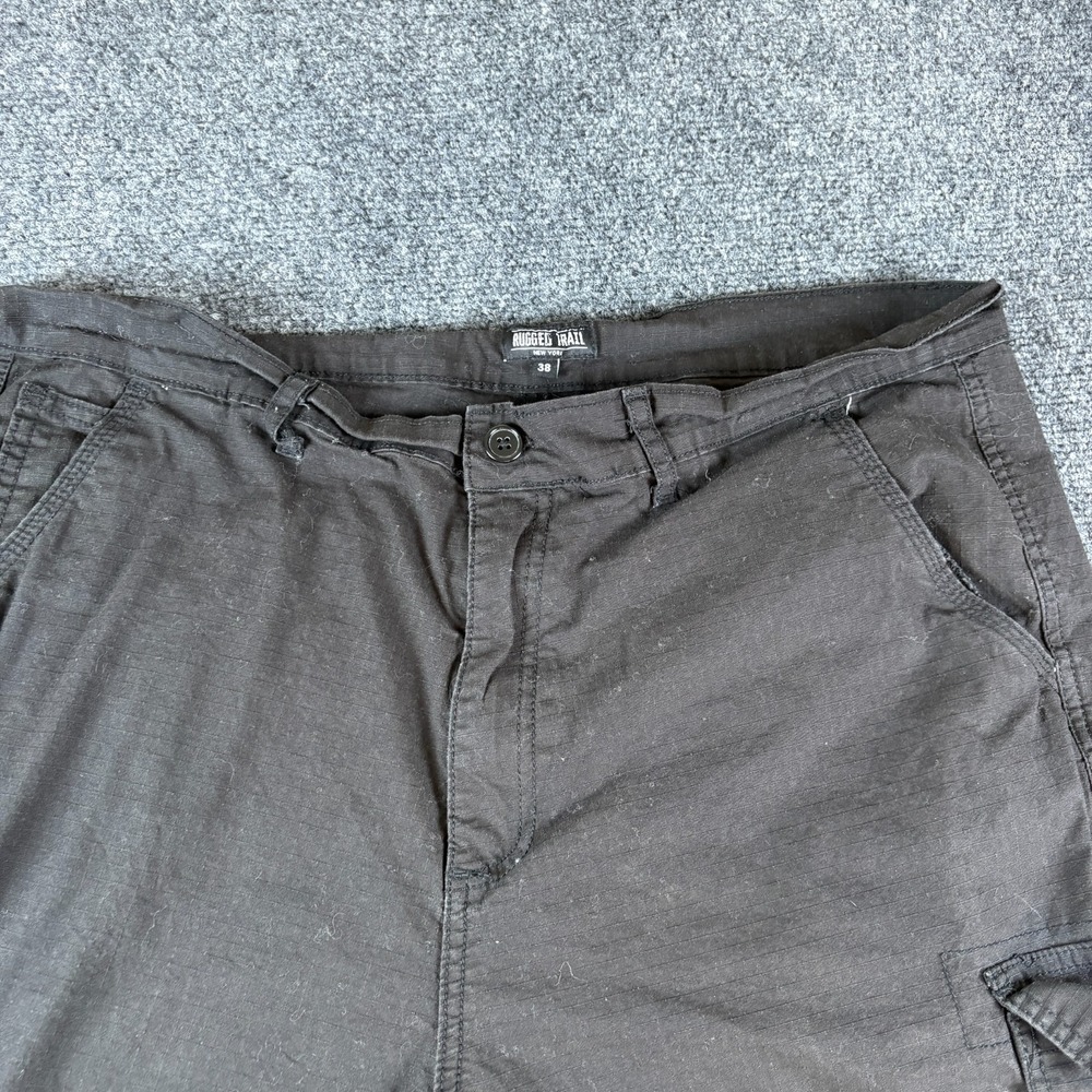 Rugged Trail Cargo Shorts Mens 37x8 Black Ripstop Stretch Outdoor Utility Hiking